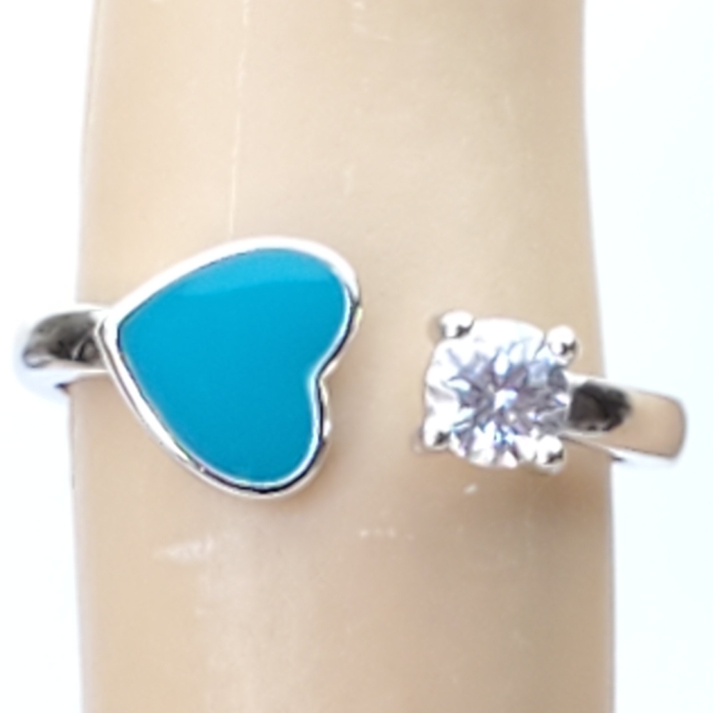 925 Silver Plated Blue enamel Heart Ring Size 6  *